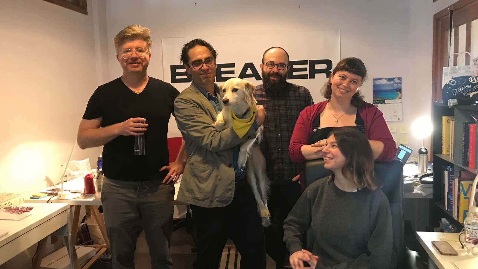 Members of the BreakerMag team, including Juliet, the BreakerMag dog.