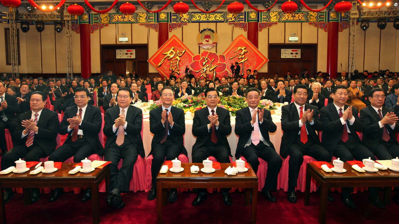 The party’s over for Zhou Yongkang (far left).