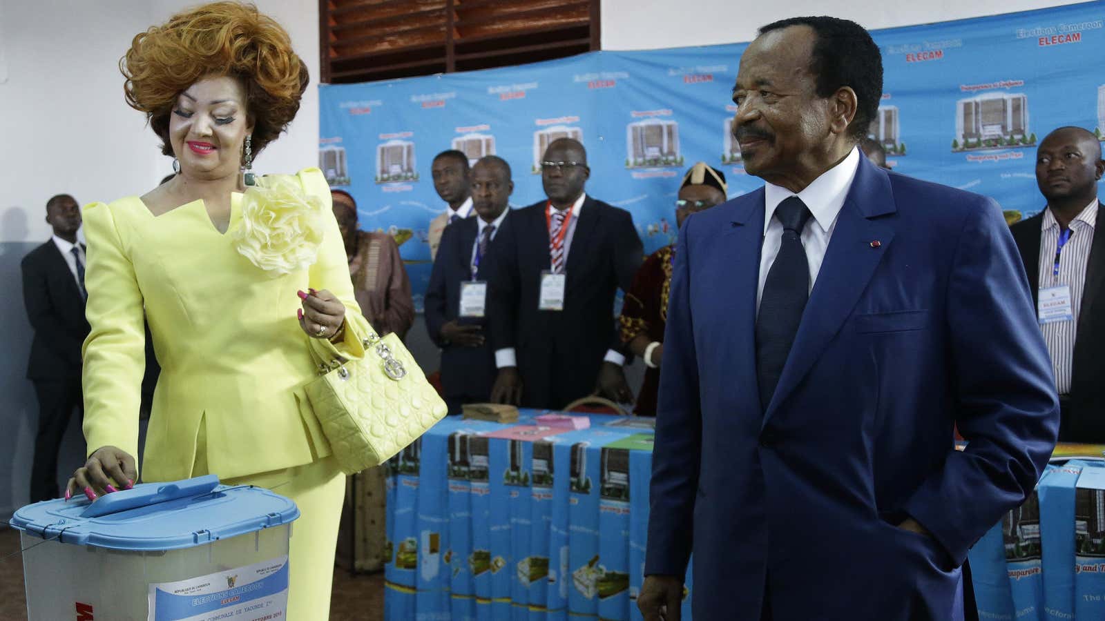 Cameroon’s president Paul Biya and wife Chantal voting in Yaounde, Cameroon, last October.