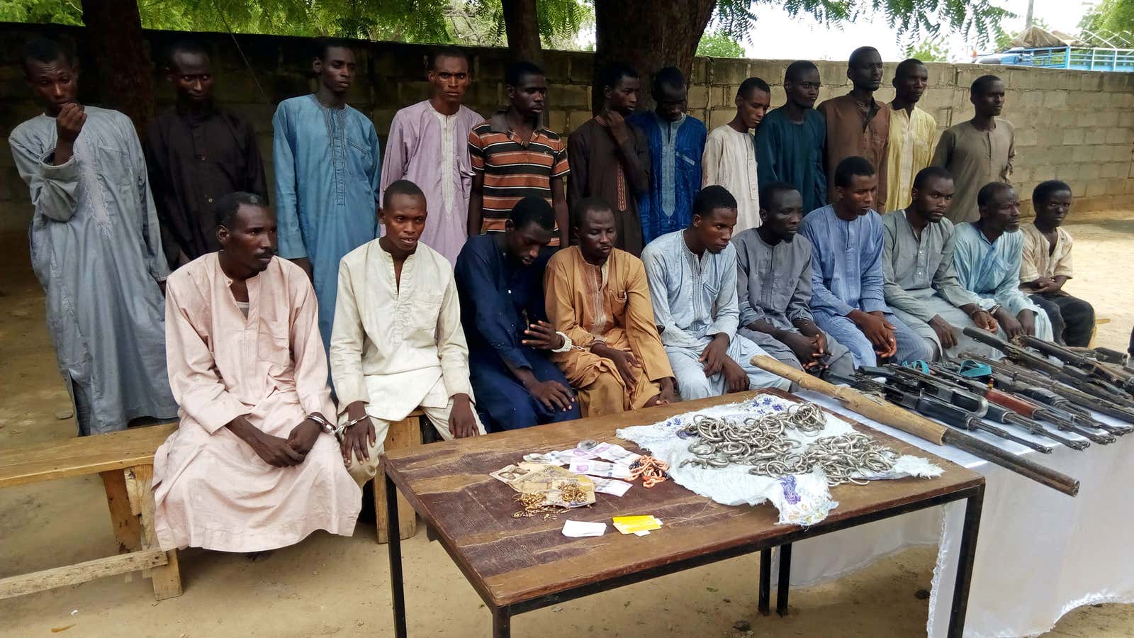 Suspected members of Islamist militant group Boko Haram are pictured after being arrested in Maiduguri, Nigeria July 18, 2018.