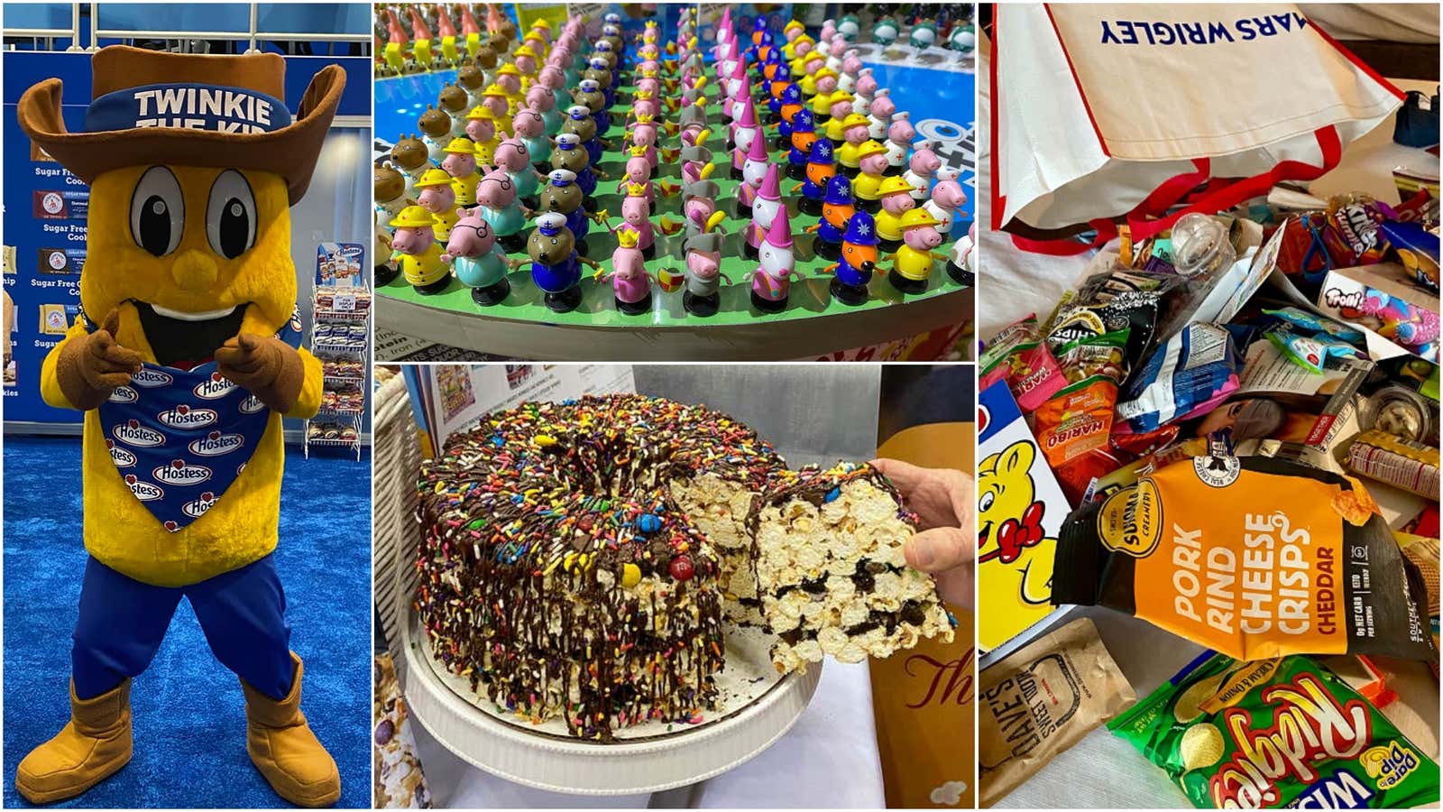 Twinkie the Kid, Peppa Pig PEZ dispensers, Popcorn cake, and a bounty of other treats