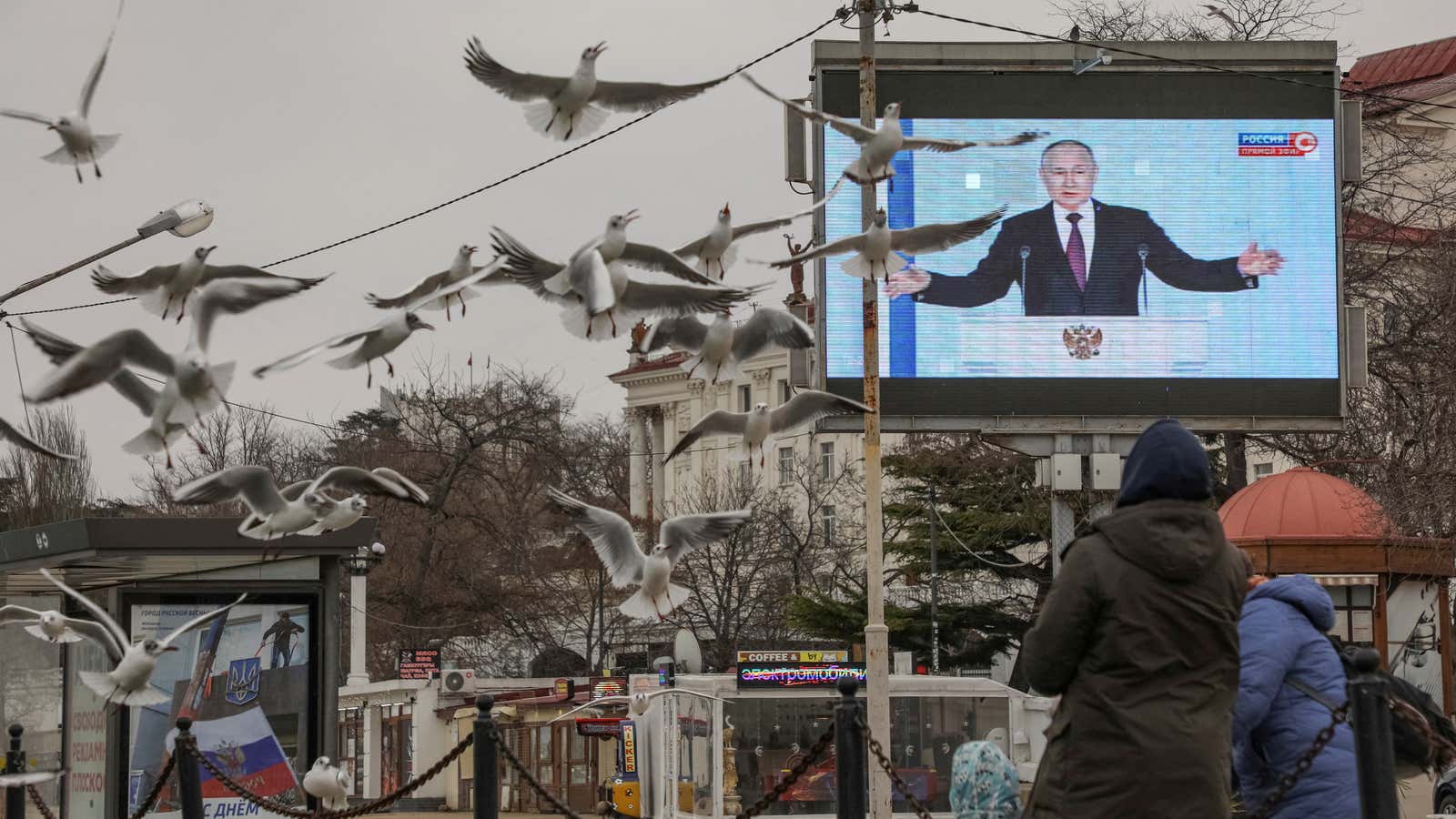 Putin&#39;s speech is broadcast in Russian-controlled Crimea. 