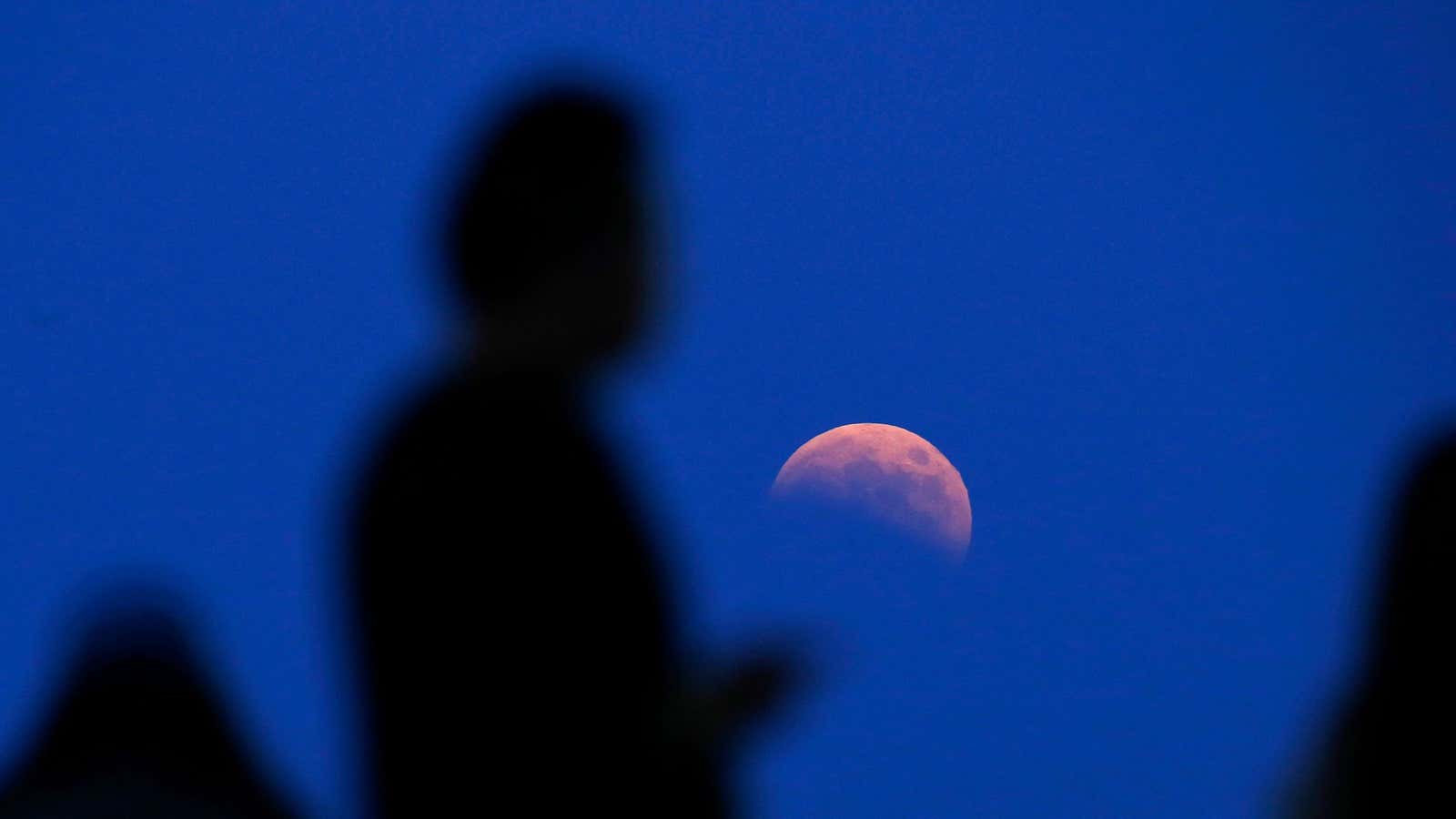 The beginning of a total lunar eclipse is seen from the Qizhong Tennis Court in Shanghai October 8, 2014. The eclipse is also known as…
