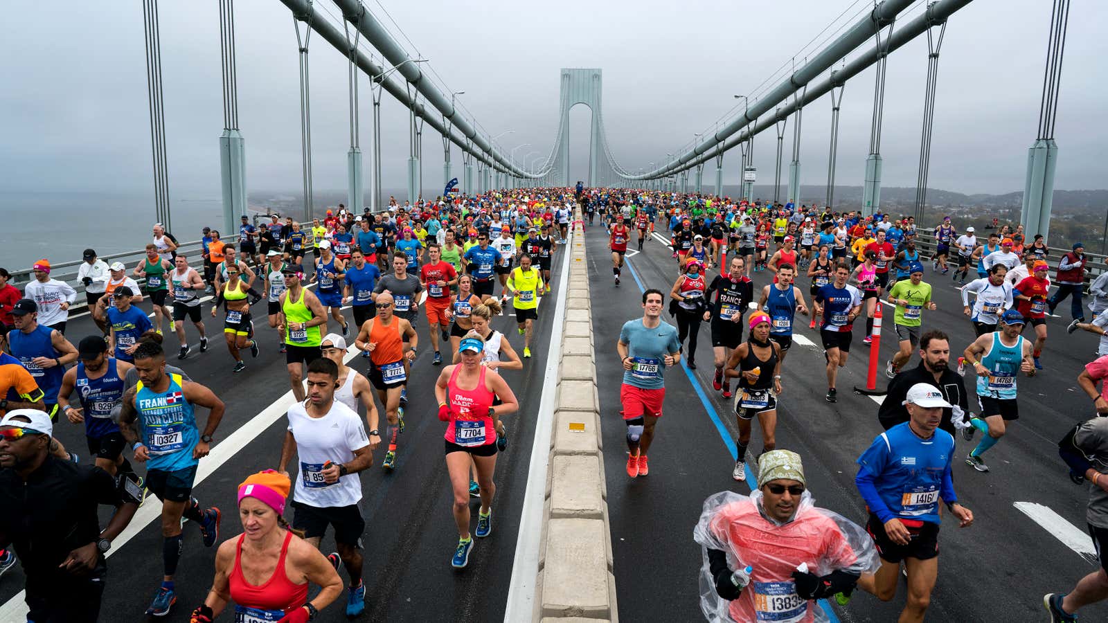 Runners cross the Verrazano-Narrows Bridge during the New York City Marathon on Sunday, Nov. 5, 2017, in New York. (AP Photo/Craig Ruttle)
