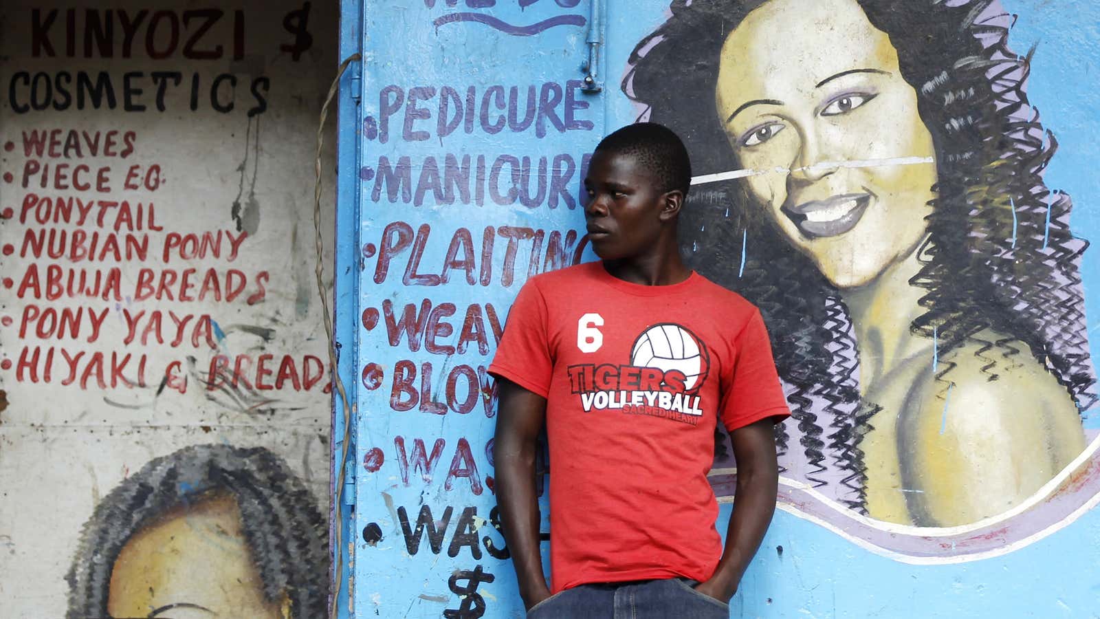 A man stands outside a beauty parlor in the Nairobi neighborhood of Eastleigh, also known as “Little Mogadishu.”