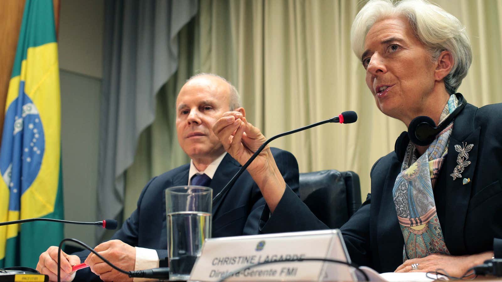 Brazil Finance Minister Guido Mantega and IMF Managing Director Christine Lagarde are on the same side of the currency war.