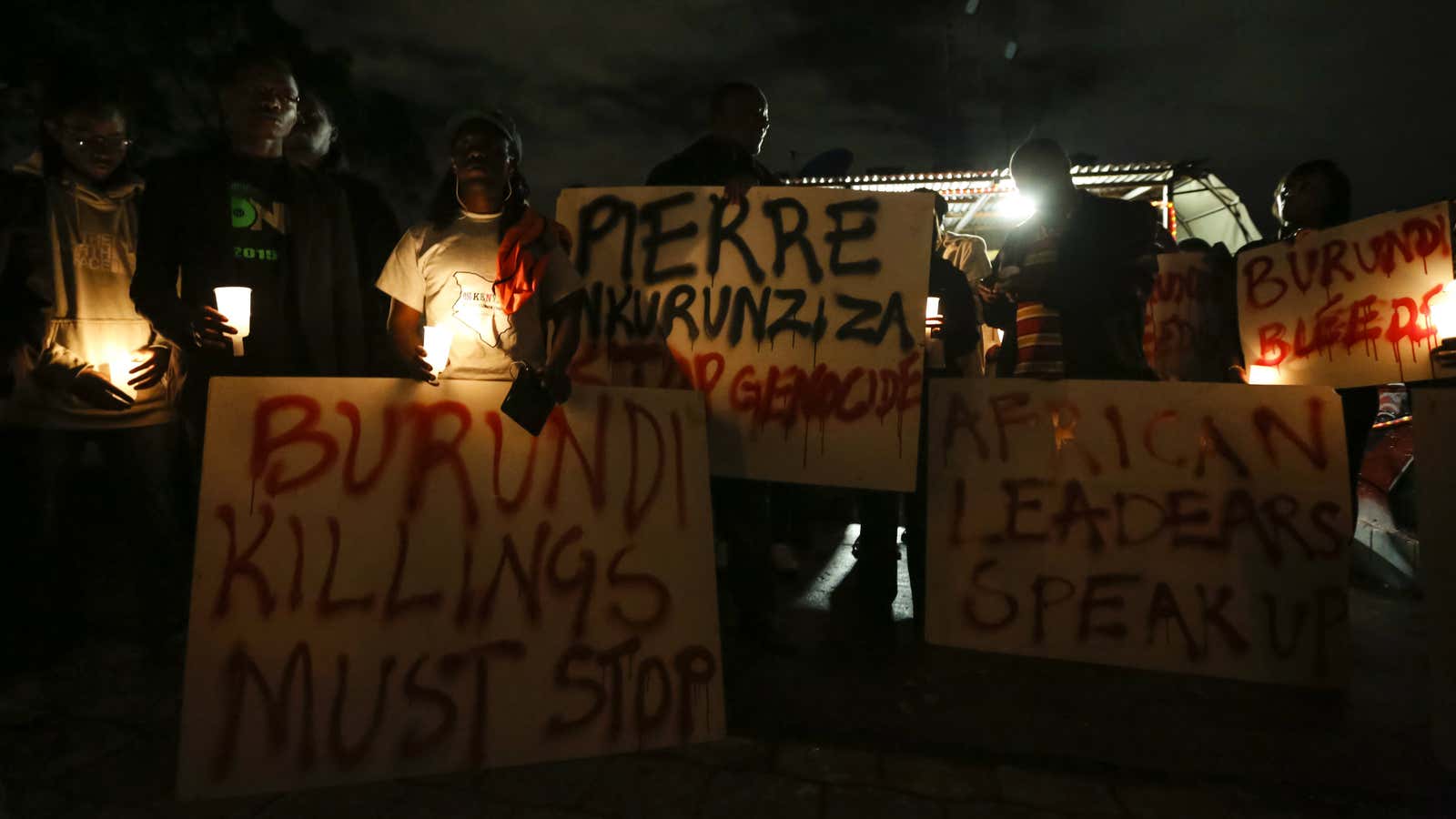 Protestors in Nairobi holding a vigil for Burundi.
