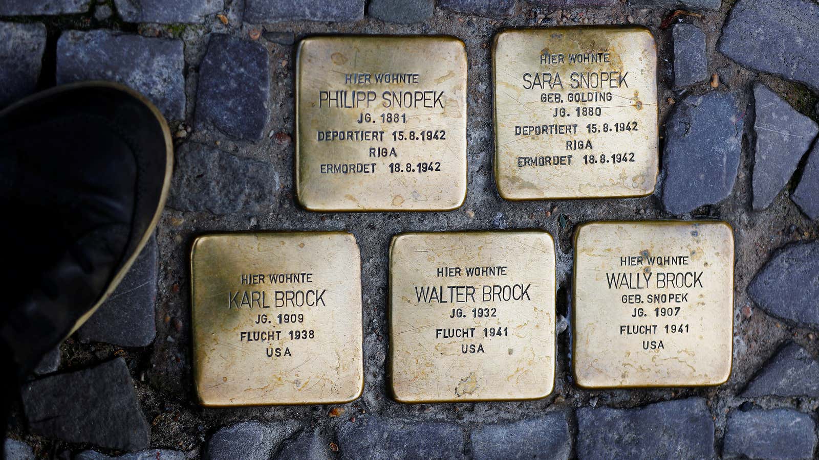 Parts of the Holocaust memorial project “Stolpersteine” (stumbling blocks) in Berlin.