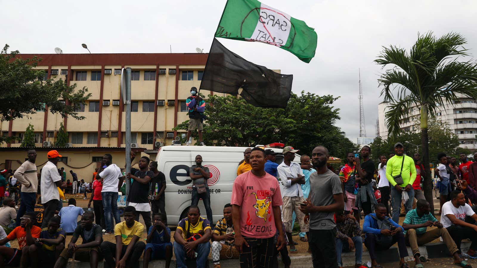Demonstrators gather  in Lagos. Oct. 20, 2020.