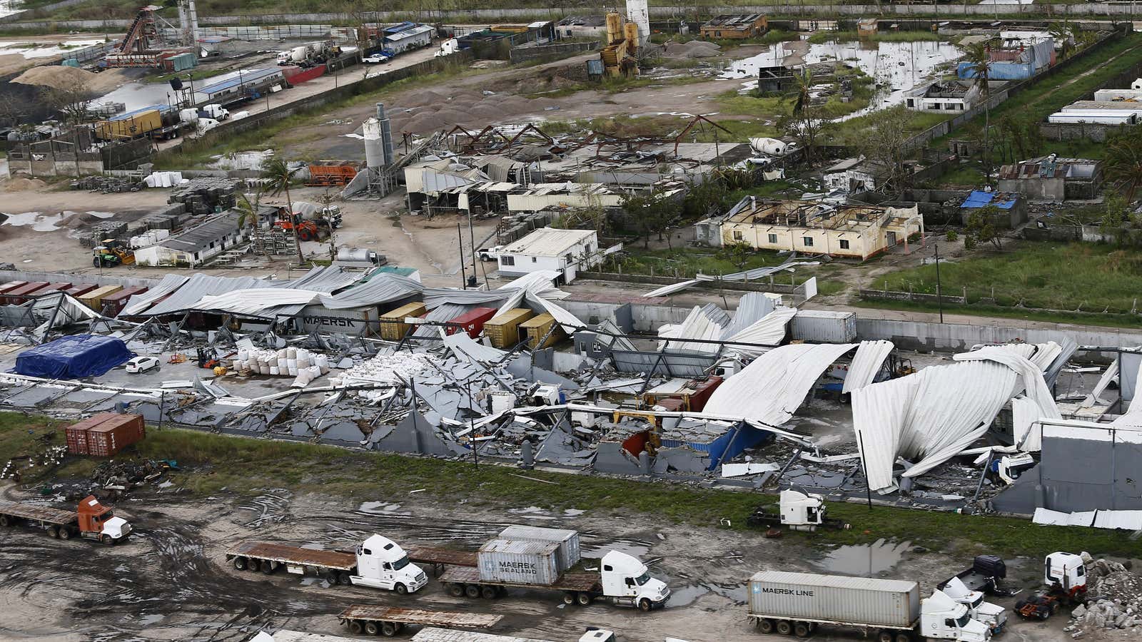 An aerial photo shows a damaged factory following the devastating Tropical Cyclone Idai in Beira, Mozambique, March 2019