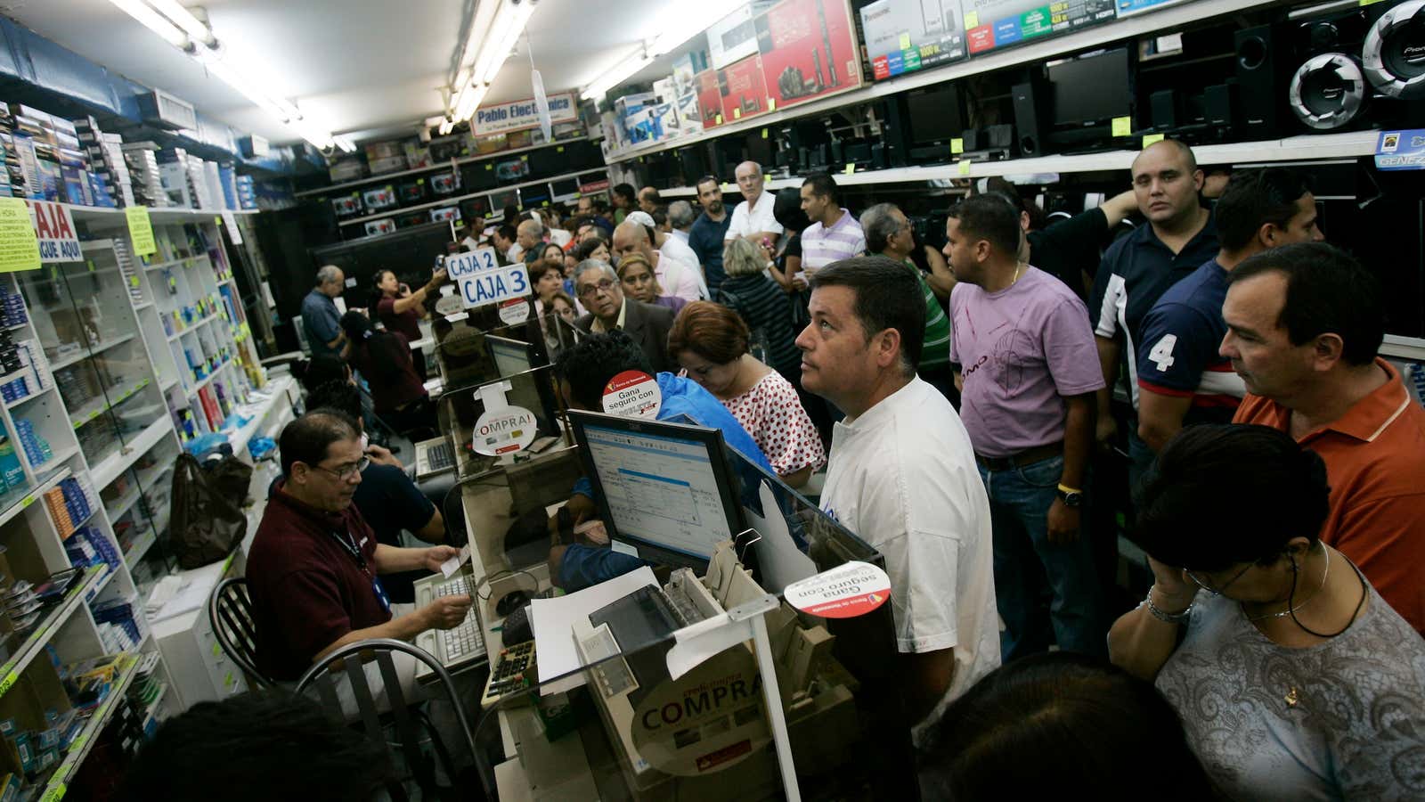 Venezuelans buying up electronics before the devaluation hits.