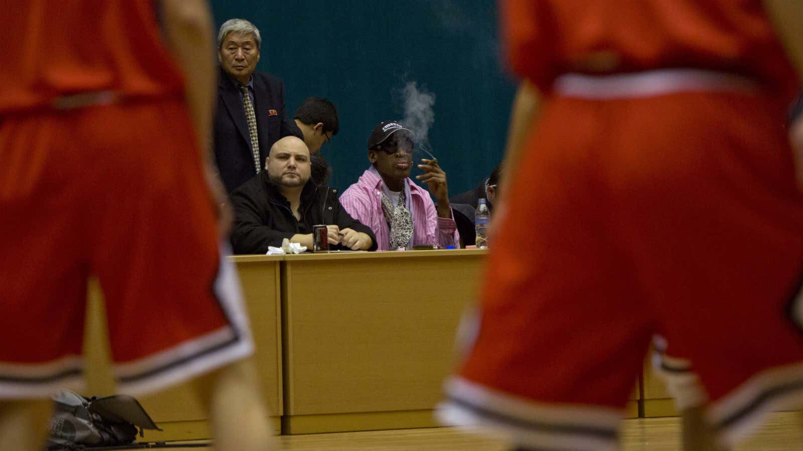 Mind if I smoke? Rodman at a basketball practice