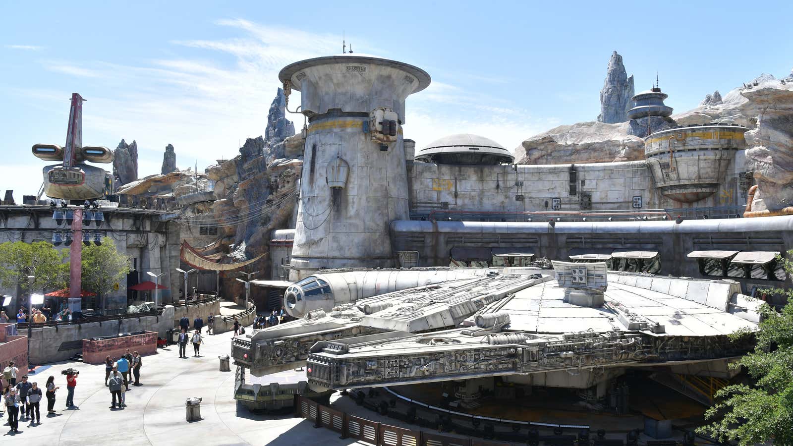 The Millennium Falcon at the Star Wars: Galaxy’s Edge media preview.
