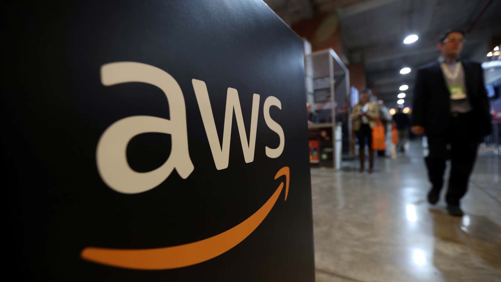 The logo of Amazon Web Services (AWS) is seen during the 4th annual America Digital Latin American Congress of Business and Technology in Santiago, Chile,…