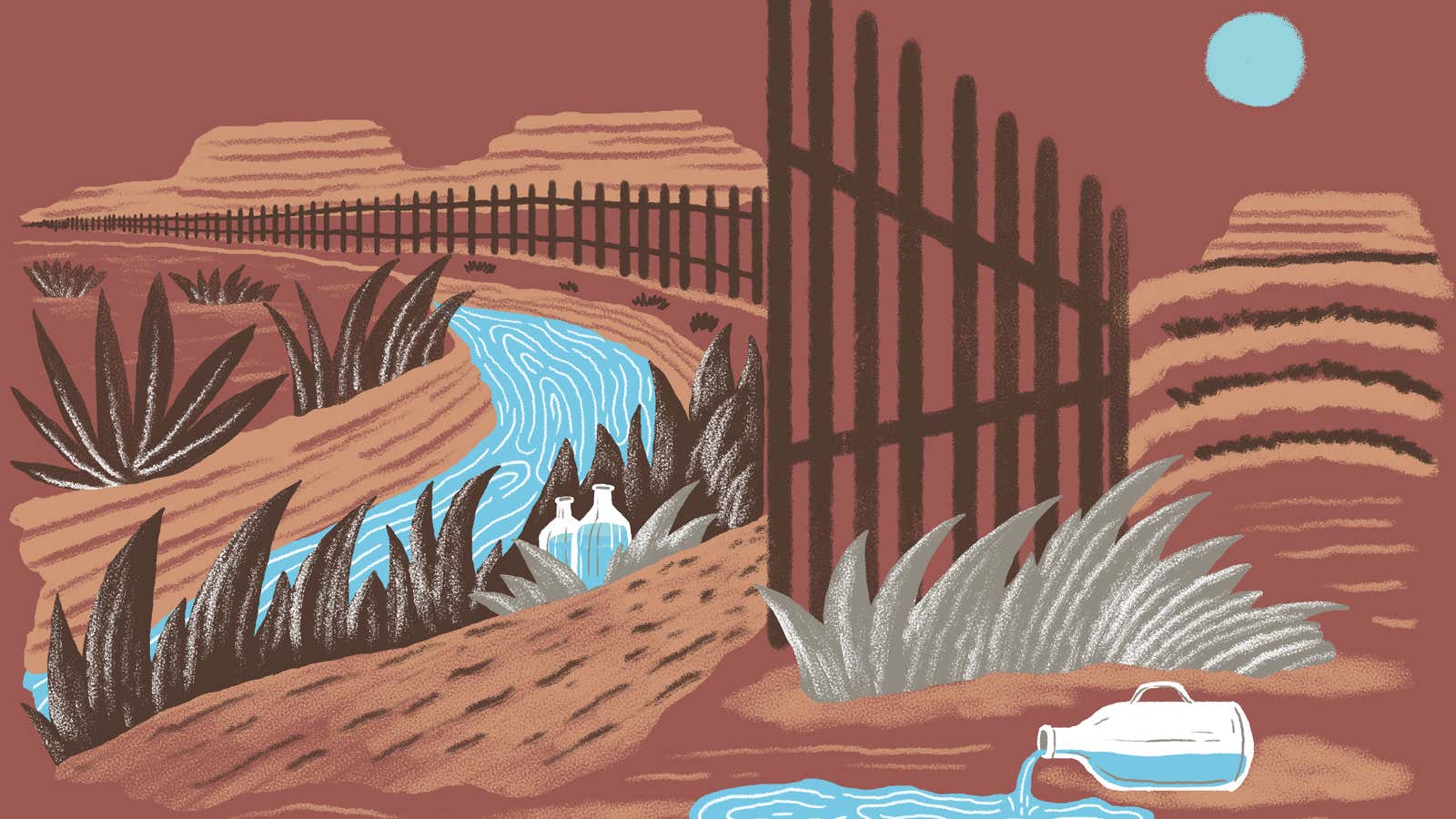 Illustration of the US-Mexico border wall planned by Donald Trump.