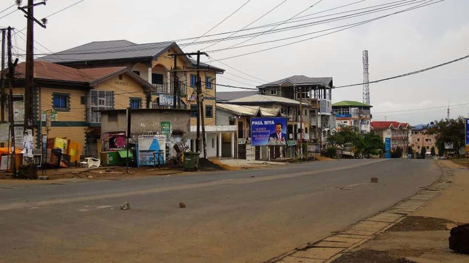 A deserted street in the Buea, Cameroon