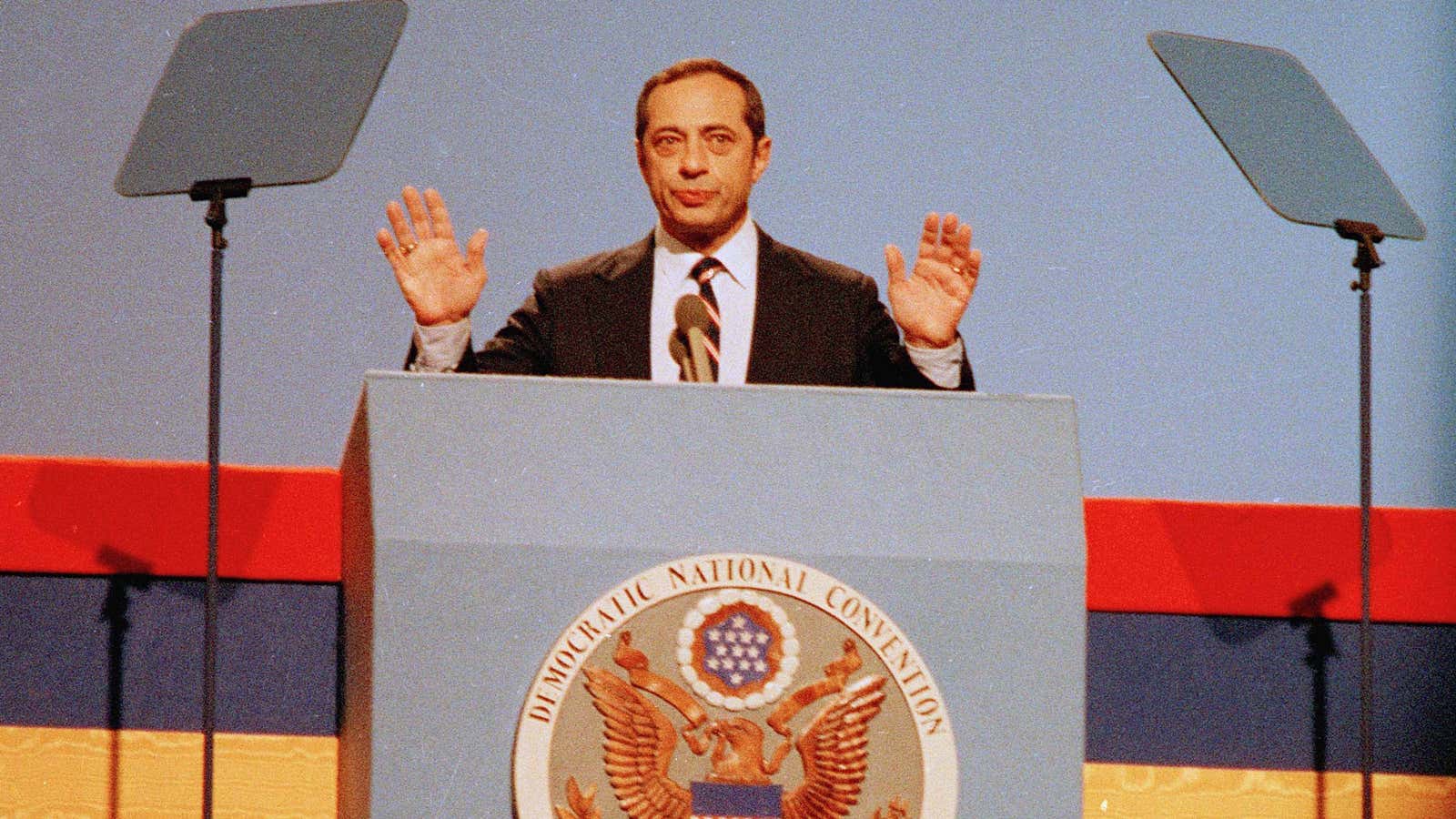 Mario Cuomo delivers his keynote address to the Democratic National Convention on July 16,  1984