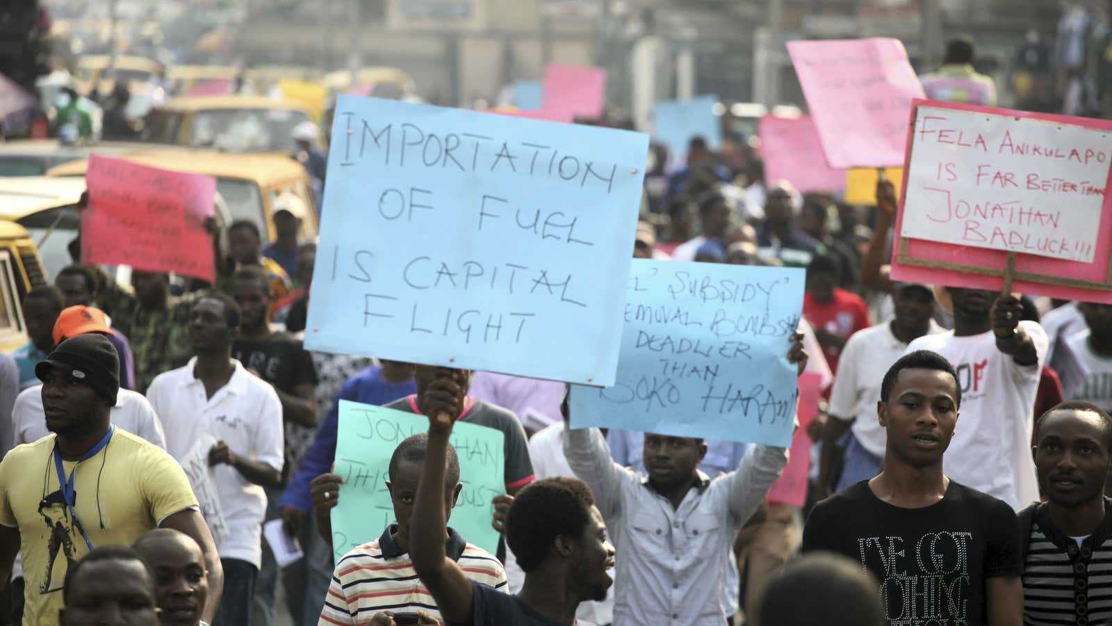 Nigerian protestors against a fuel subsidy removal in 2012.