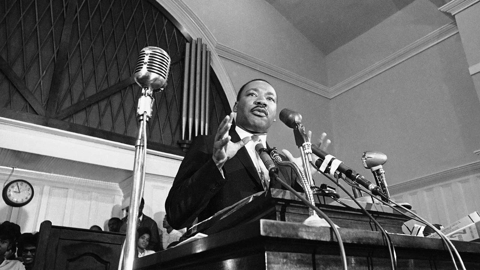 Martin Luther King speaks in Atlanta in 1960.