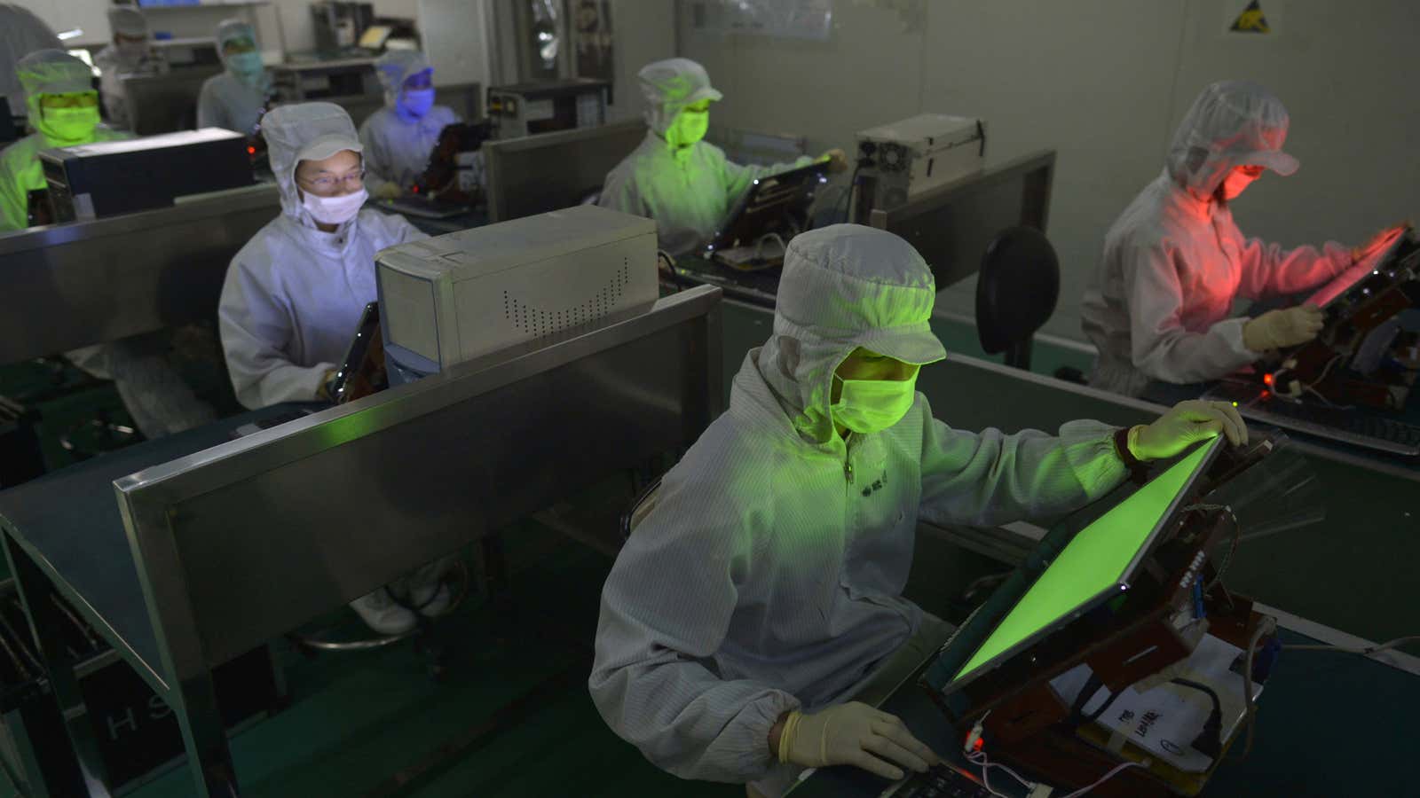 A worker at an LCD factory in China’s Hubei province.