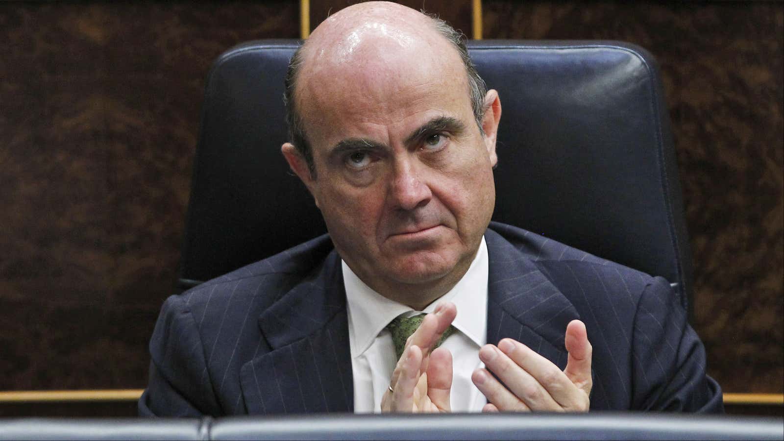 Spanish finance minister Luis de Guindos is overjoyed to hear that #SpainIsNotUganda.
