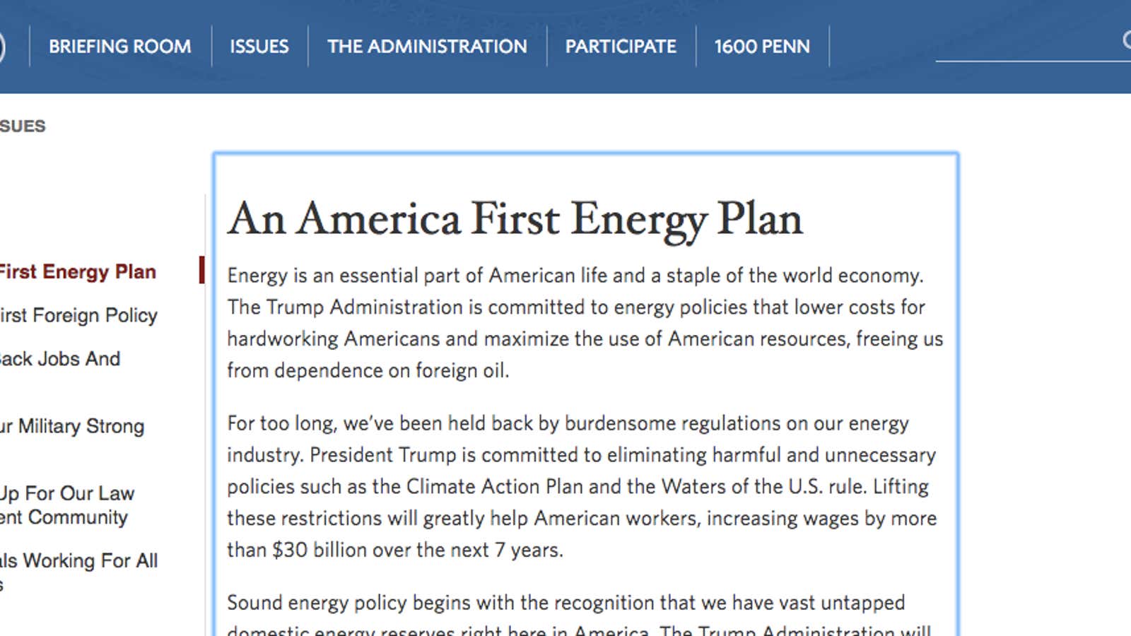 Trump’s administration intends to eliminate the Climate Action Plan