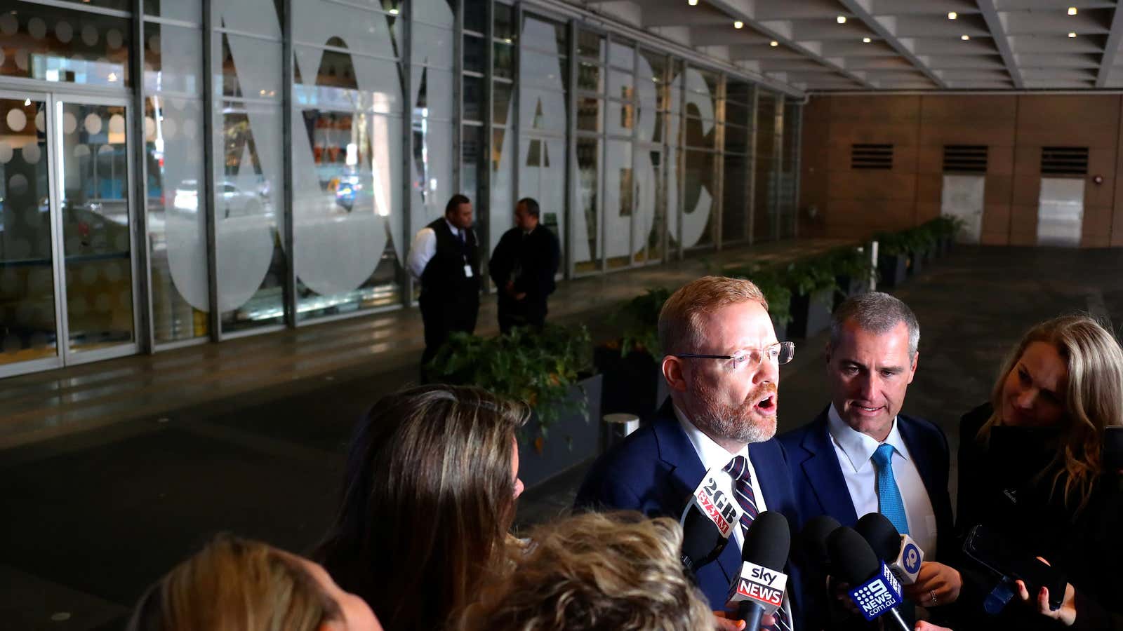 ABC’s editorial director  Craig McMurtie speaks to media as the raid unfolded in Sydney.