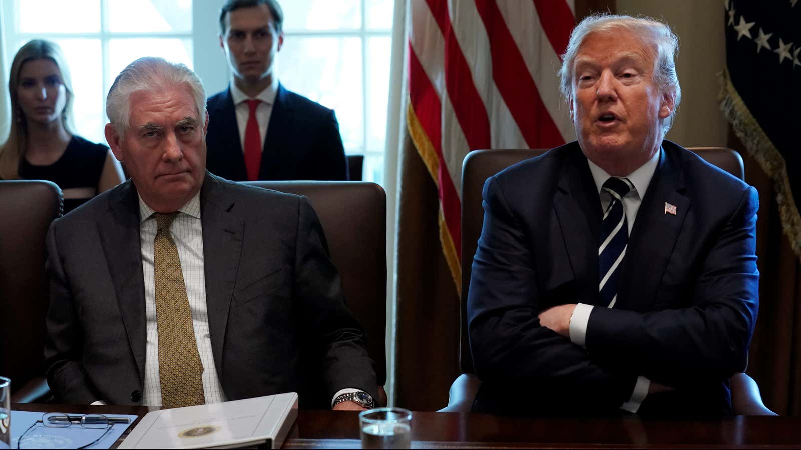 U.S. Secretary of State Rex Tillerson listens as President Donald Trump holds a cabinet meeting at the White House in Washington, U.S., October 16, 2017.  REUTERS/Kevin Lamarque – RC1AB99DCE00
