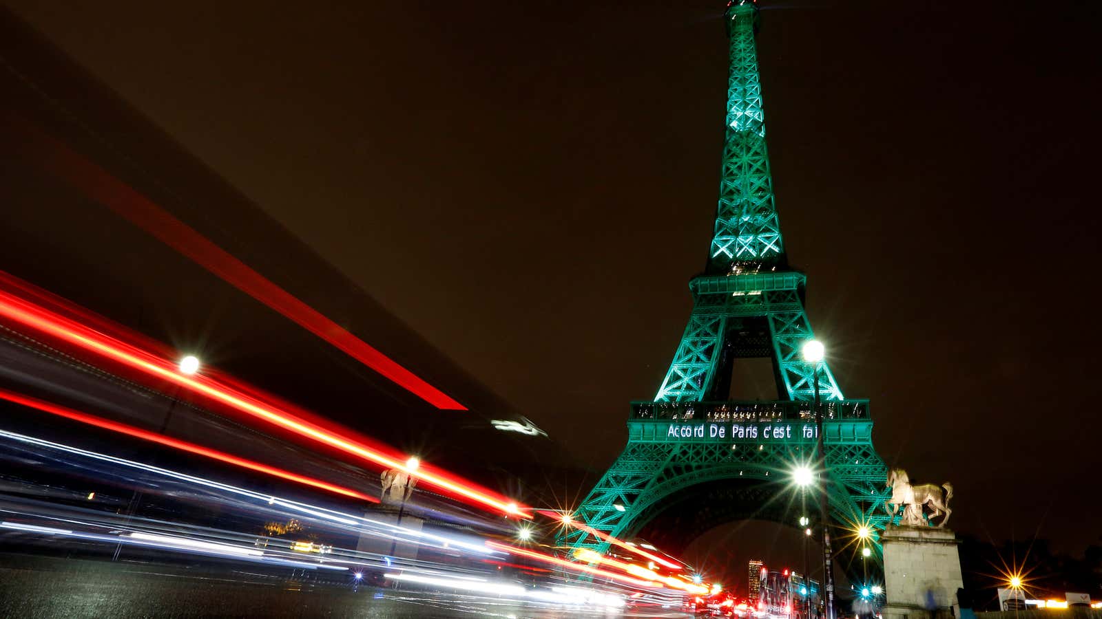 Monuments in Paris were illuminated to celebrate the adoption of the Paris Agreement on climate change.
