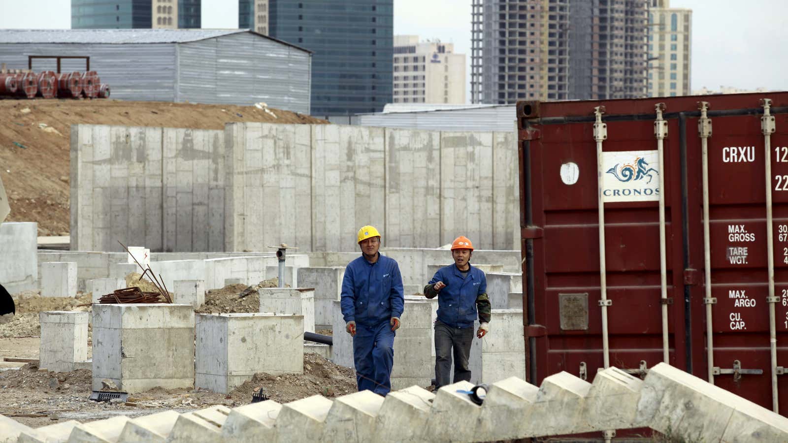Chinese workers at the construction site of the new Great Mosque in Algiers, being built by the China State Construction Engineering Corporation (CSCEC)
