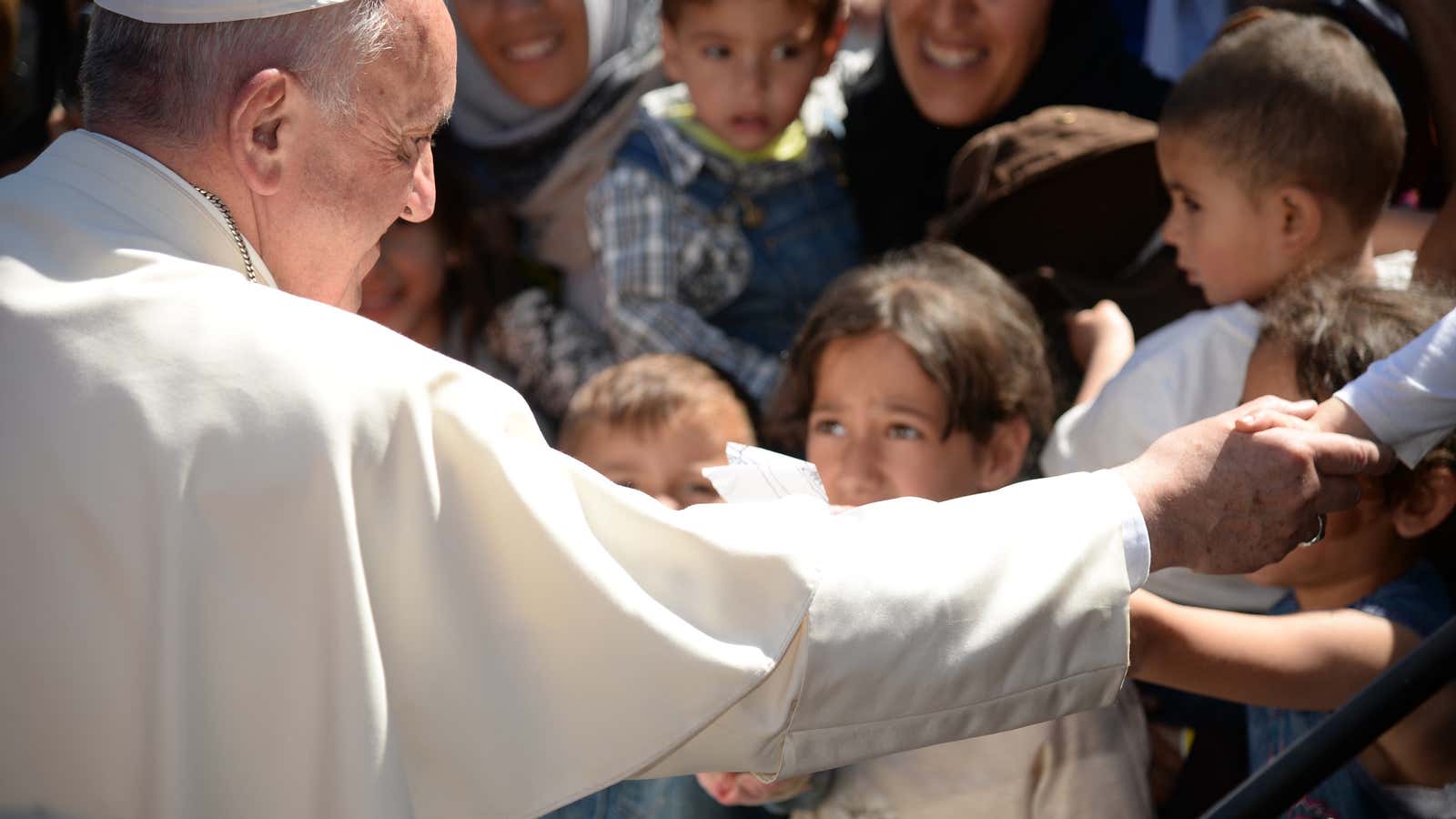 “Do not lose hope,” the Pope told people at the Moria refugee camp.