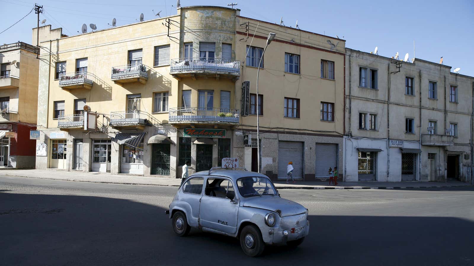 A Fiat drives along a street in Eritrea’s capital Asmara.