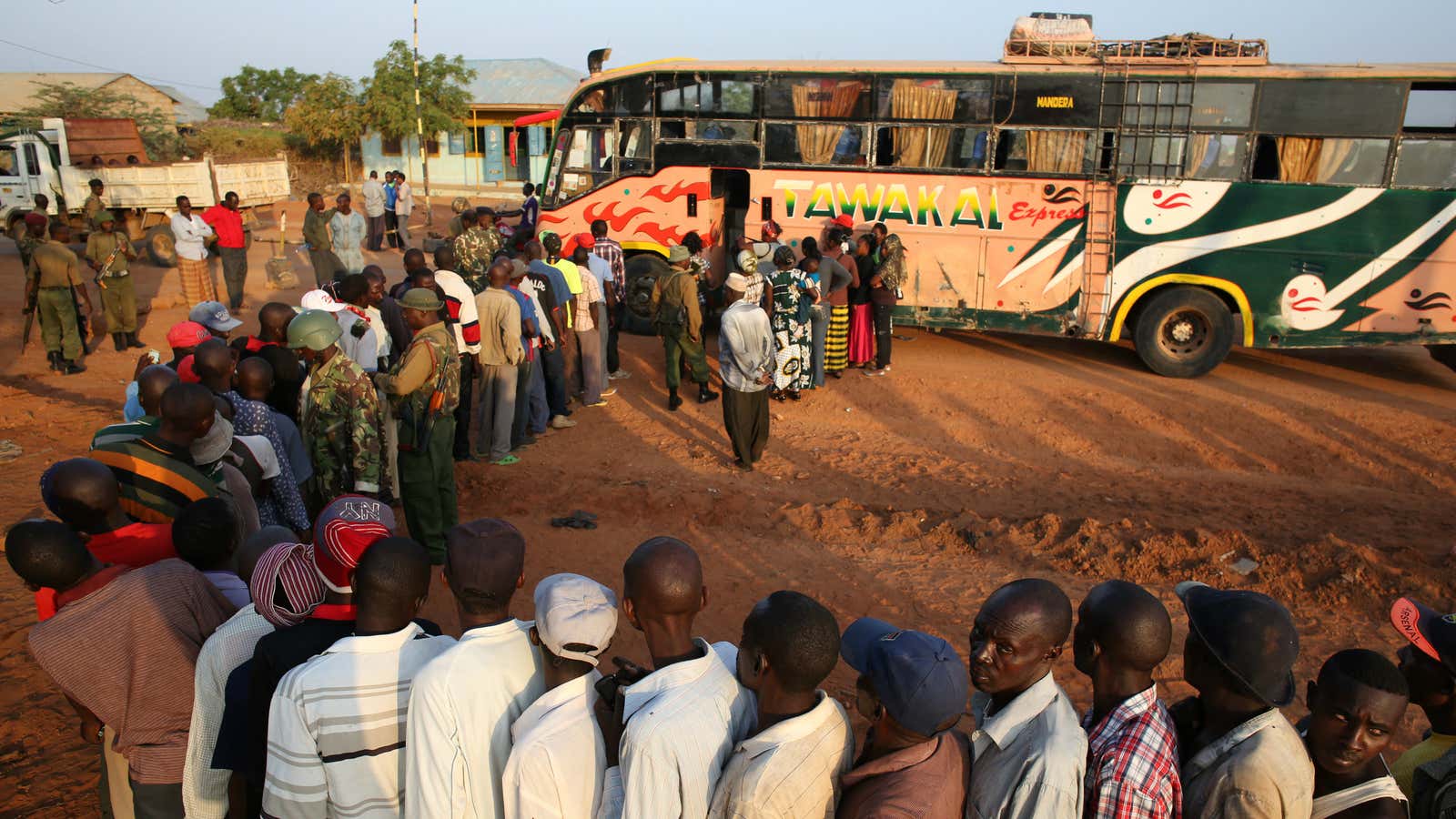 Passengers in Mandera, boarding a bus to Nairobi. Al-Shabab militants have staged several attacks in the area.