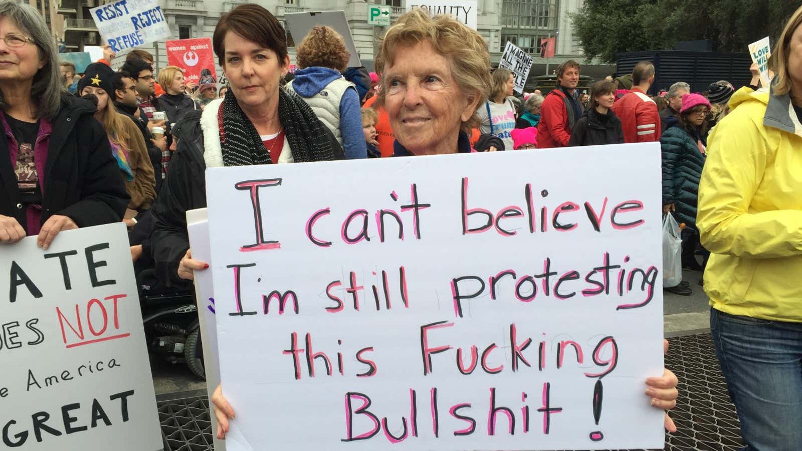 At a Women’s March in San Francisco on Jan 21.