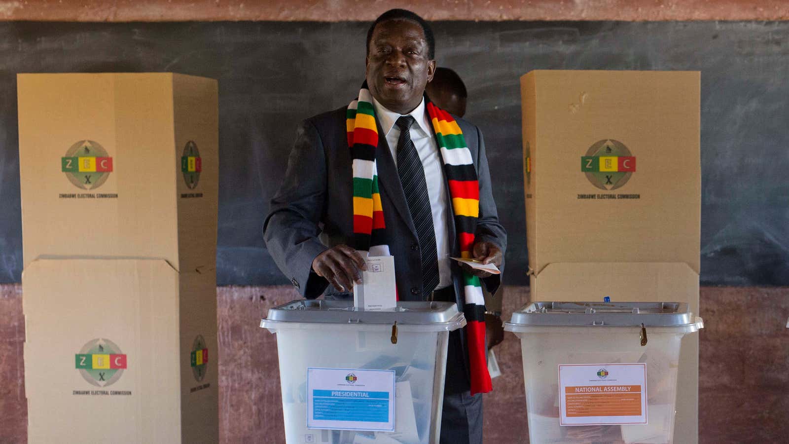 Zimbabwean President Emmerson Mnangagwa casts his vote