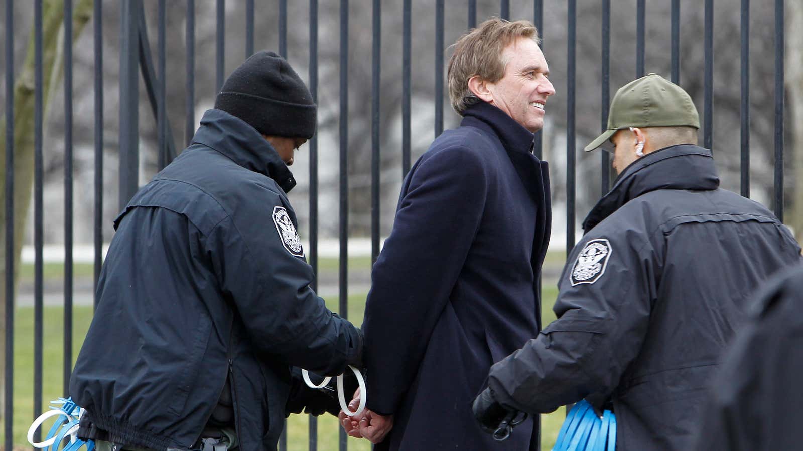 Robert F. Kennedy Jr. is arrested in front of the White House on Feb. 13, 2013, for protesting against the Keystone XL oil pipeline.