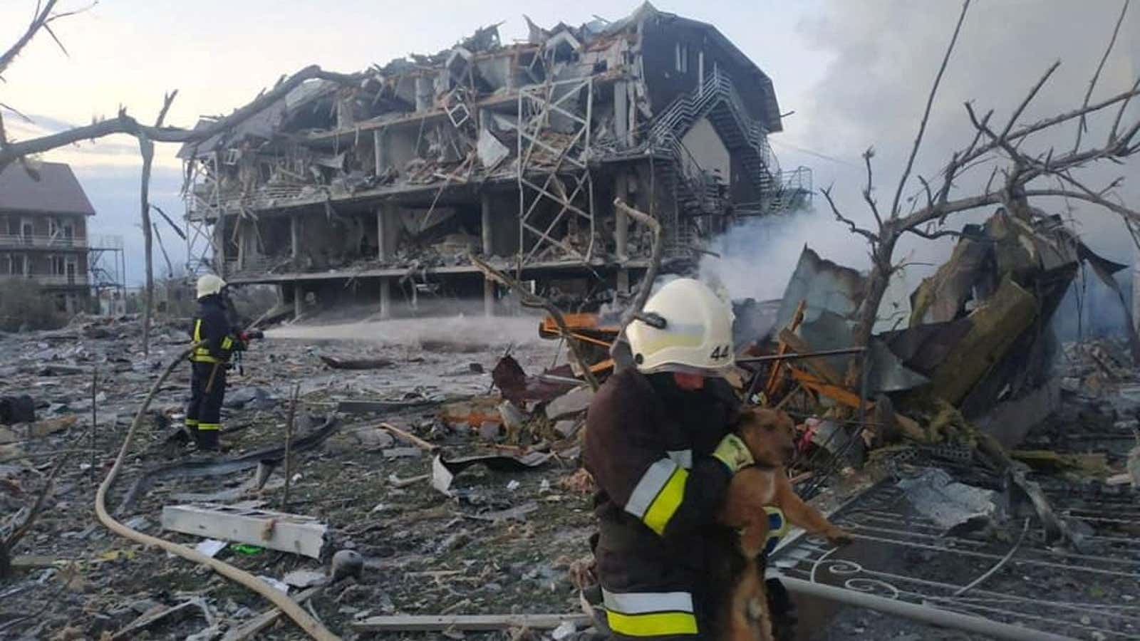 A shelled building in Odesa, Ukraine.