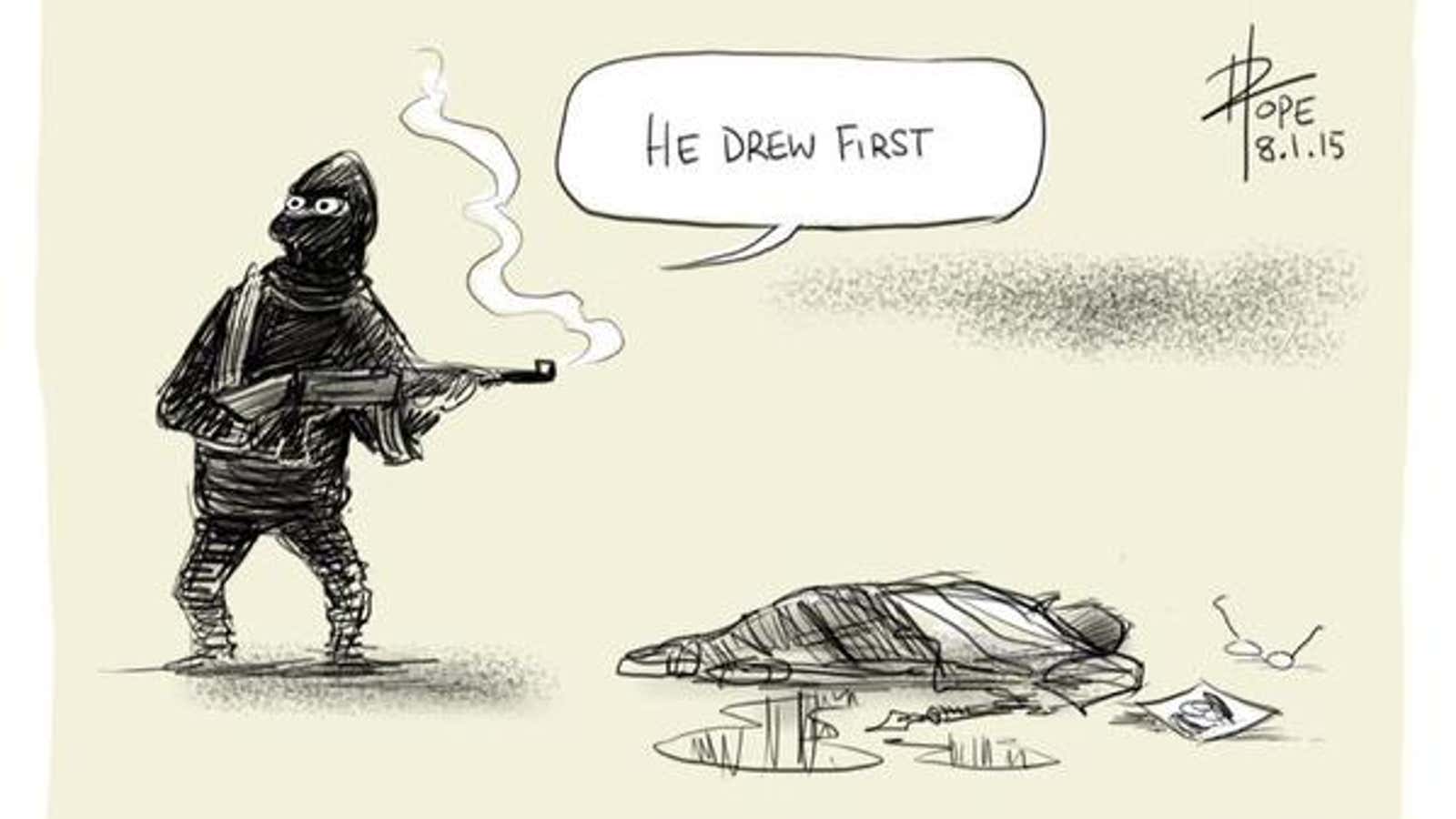 Cartoonist David Pope was one of those who posted an image in reaction to the shooting at Charlie Hebdo in Paris.