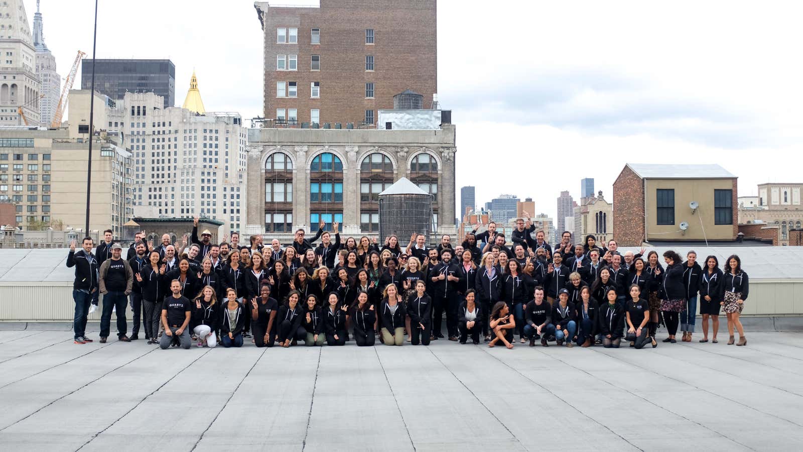 Quartz’s New York-based staff assembled on our rooftop this week to celebrate turning three.