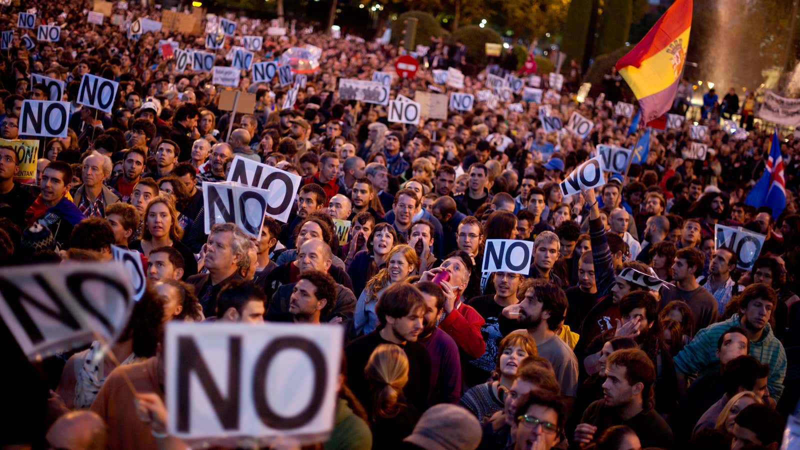 Spaniards protest austerity measures in Madrid, September 2012.