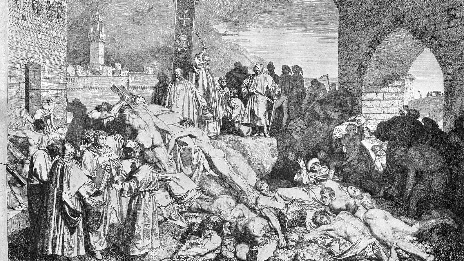The plague of Florence in 1348, as described in Boccaccio’s Decameron.