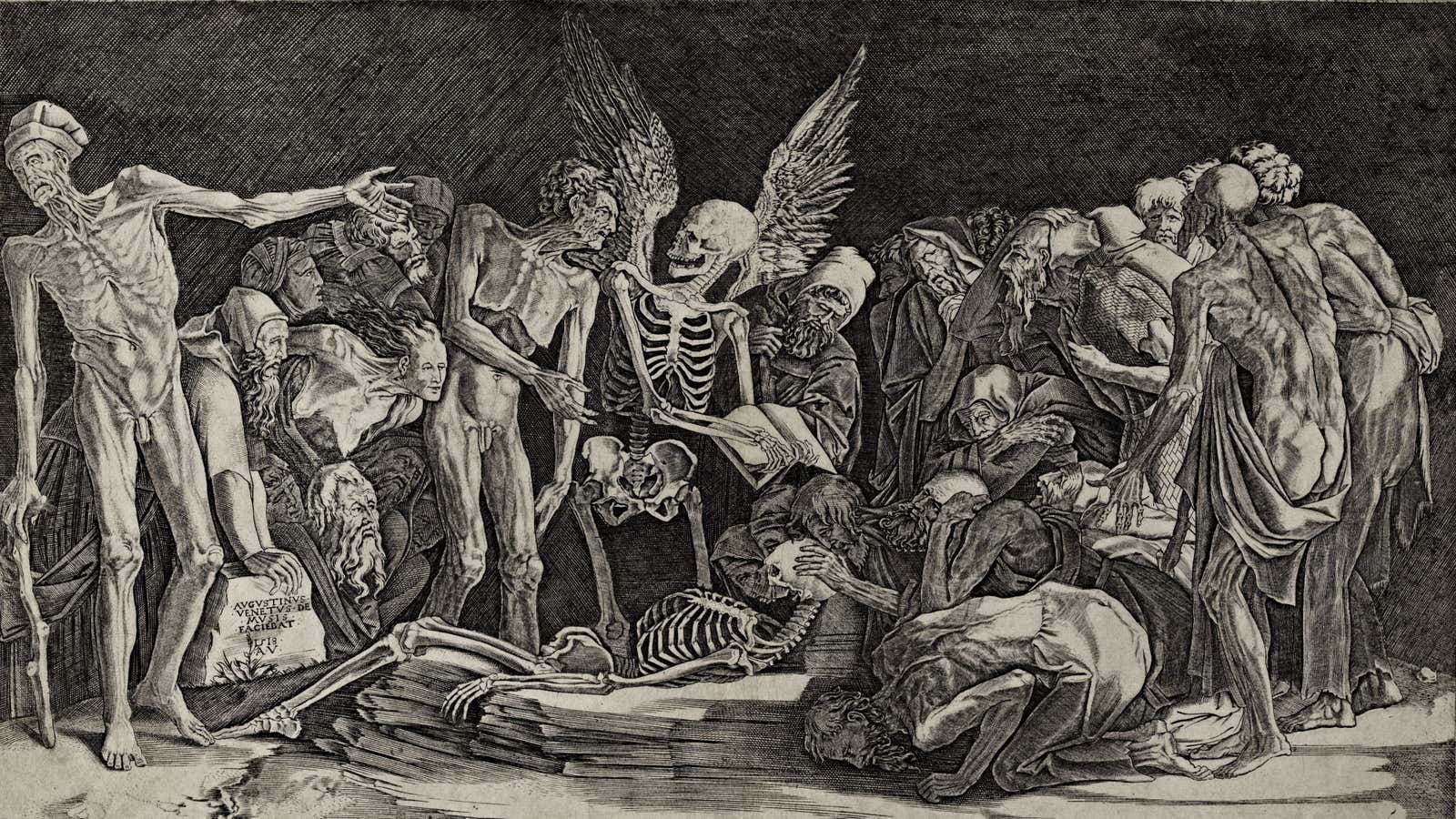 Agostino Musi, “The
Skeletons” (1518), engraving (detail).