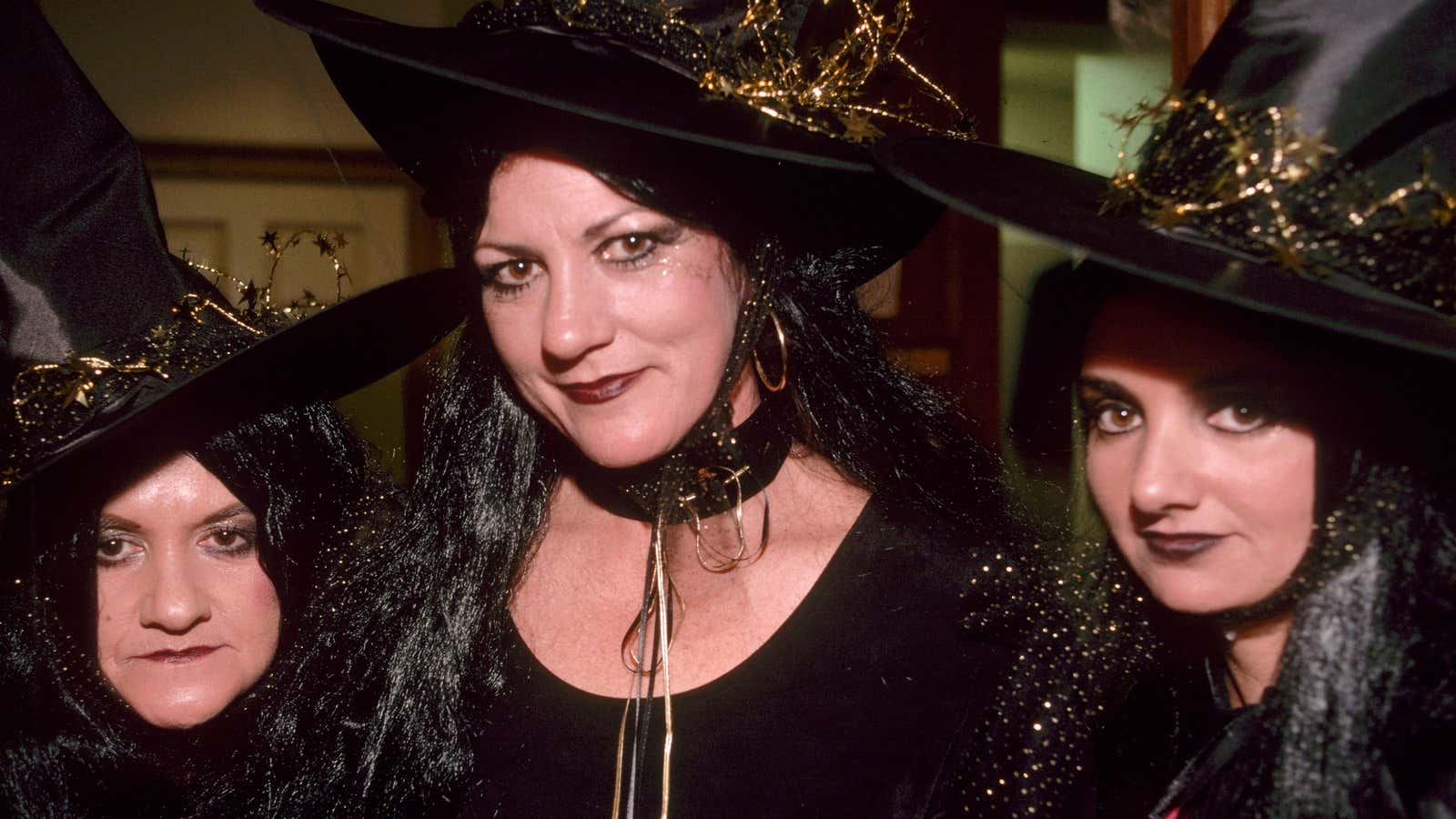 Merry-makers costumed as witches at the Salem Grand Hotel (not considered &quot;real&quot; witches by those in the cult), circa 1980.