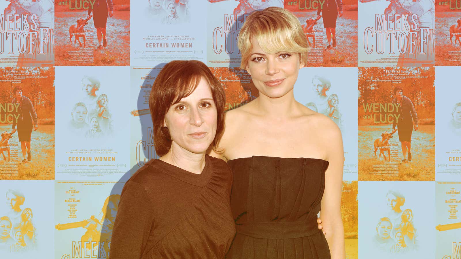 Kelly Reichardt and Michelle Williams (Photo: Kevin Winter/Getty Images; Graphic: Natalie Peeples) 
