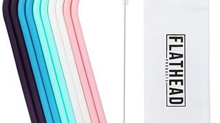 Bent Reusable Silicone Straws (Set of 10) and Cleaning...