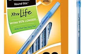 BIC Round Stic Xtra Life Blue Ballpoint Pens, Medium Point...
