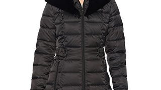 Lark & Ro Women's Faux Fur Shawl Hood Puffer Coat, Black,...