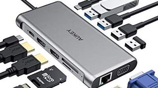 AUKEY USB C Hub 12-in-1 Type C Adapter with Ethernet, 4K...
