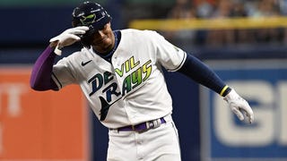 June 23, 2021, Florida, USA: Tampa Bay Rays shortstop Wander Franco  celebrates after his first ever