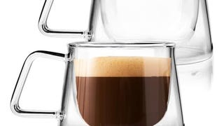 Glass Espresso Cups SET OF 2 with Handle (6.7 oz) Stylish...